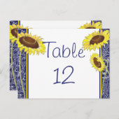 Royal Blue and Yellow Sunflower Table Kaart (Voorkant / Achterkant)