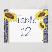 Royal Blue and Yellow Sunflower Table Kaart (Achterkant)