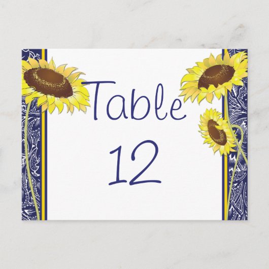 Royal Blue and Yellow Sunflower Table Kaart (Voorkant)