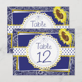 Royal Blue and Yellow Sunflower Table Kaart (Voorkant / Achterkant)