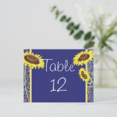 Royal Blue and Yellow Sunflower Table Kaart (Staand voorkant)