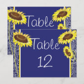 Royal Blue and Yellow Sunflower Table Kaart (Voorkant / Achterkant)
