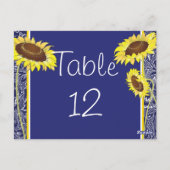 Royal Blue and Yellow Sunflower Table Kaart (Achterkant)