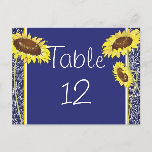 Royal Blue and Yellow Sunflower Table Kaart (Voorkant)