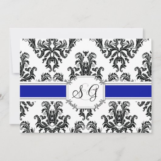 Royal Blue Antiek Elegant Wedding Invitation Kaart (Voorkant)