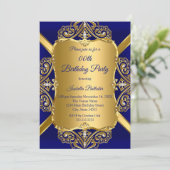 Royal Blue Any Age Birthday Party Gold Diamond 2 Kaart (Staand voorkant)