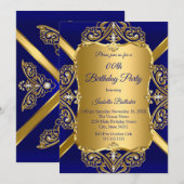 Royal Blue Any Age Birthday Party Gold Diamond 2 Kaart (Voorkant / Achterkant)