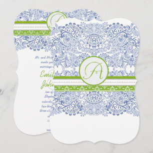 Royal Blue Apple Green Grey Tortelduifjes Wedding Kaart