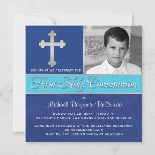 Royal Blue, Aqua 1st Heilige Communauteit Foto nod Kaart (Voorkant)