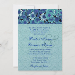Royal Blue & Aqua Daisy Wedding Premium Metallic Kaart
