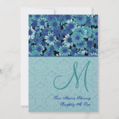 Royal Blue & Aqua Daisy Wedding Premium Metallic Kaart (Achterkant)