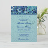 Royal Blue & Aqua Daisy Wedding Premium Metallic Kaart (Staand voorkant)