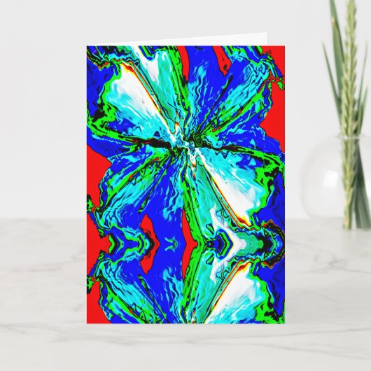 Royal Blue Aqua White op Red Floral Abstract Kaart (Voorkant)