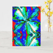 Royal Blue Aqua White op Red Floral Abstract Kaart (Gele Bloem)