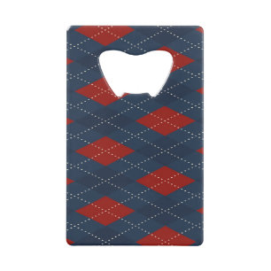 Royal Blue Argyle kerstpatroon Creditkaart Flessenopener