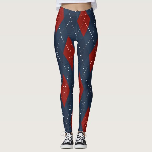 Royal Blue Argyle kerstpatroon Leggings (Voorkant)