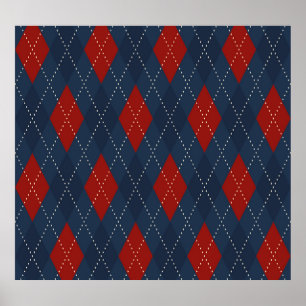 Royal Blue Argyle kerstpatroon Poster