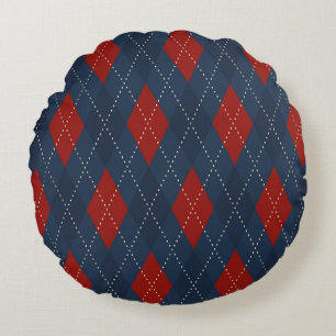 Royal Blue Argyle kerstpatroon Rond Kussen