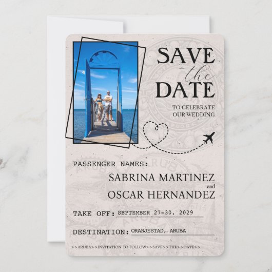 Royal Blue Aruba Passport Bewaar de datum Save The Date (Achterkant)