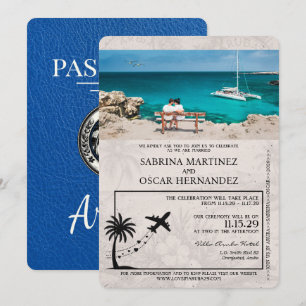 Royal Blue Aruba Passport Wedding Invitation Kaart