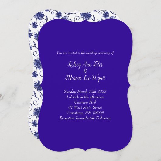 Royal Blue Aster Flower Wedding Invitations Kaart (Voorkant / Achterkant)