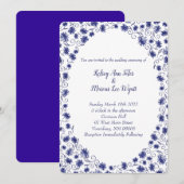 Royal Blue Aster Flower Wedding Invitations Kaart (Voorkant / Achterkant)