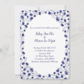 Royal Blue Aster Flower Wedding Invitations Kaart (Voorkant)