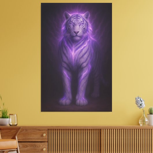 Royal Blue Aura White Tiger – Supreme Presence Canvas Afdruk (Insitu (Woonkamer))