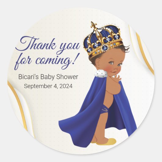 Royal Blue baby prins medium skin Cupcake Topper Ronde Sticker (Voorkant)