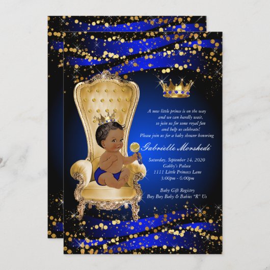 Royal Blue Baby shower, Baby shower uitnodiging (Voorkant / Achterkant)