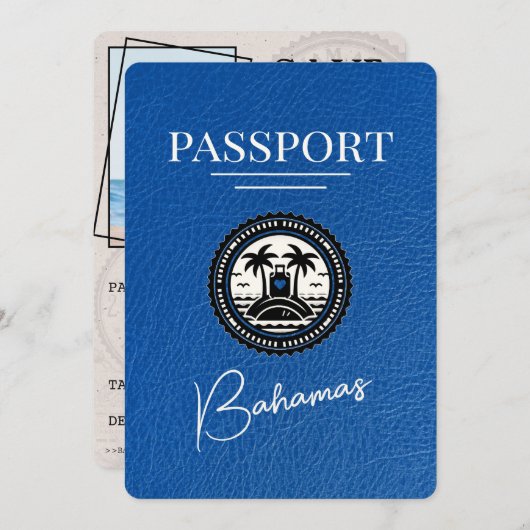 Royal Blue Bahamas Passport Bewaar de datum Save The Date (Voorkant / Achterkant)