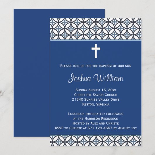Royal Blue Baptism Christening Uitnodiging (Voorkant / Achterkant)