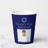 Royal Blue Bar Mitswa Fotoster van David Party Papieren Bekers (Achterkant)