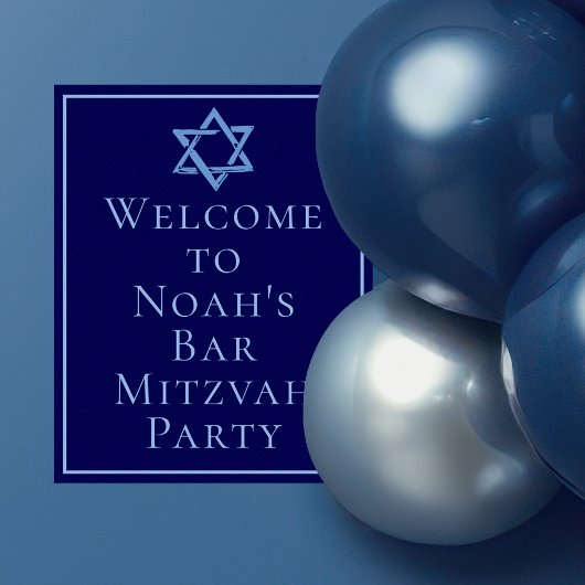 Royal Blue Bar Mitswa Fotoster van David Party Poster