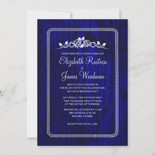 Royal Blue  Barn Wood Wedding Invitations Kaart (Voorkant)