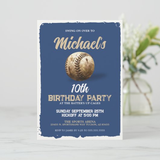  Royal Blue Baseball Theme Verjaardagsfeest Kaart (Staand voorkant)