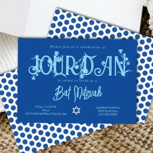 Royal Blue Bat Mitzvah Floral, Polka Dots Kaart