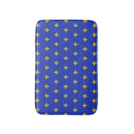 Royal Blue Bath Mat met gouden Fleur de Lis (Voorkant Verticaal)