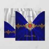 Royal Blue Birthday Gold Red Jewel White Silk Kaart (Voorkant / Achterkant)