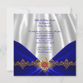 Royal Blue Birthday Gold Red Jewel White Silk Kaart (Achterkant)