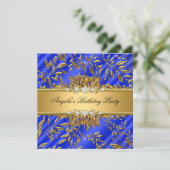 Royal Blue Birthday Party Gold Jewel Afbeelding Kaart (Staand voorkant)