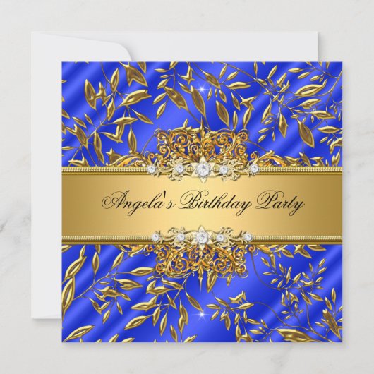 Royal Blue Birthday Party Gold Jewel Afbeelding Kaart (Voorkant)