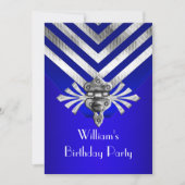Royal Blue Birthday Party Silver Stripe Kaart (Voorkant)