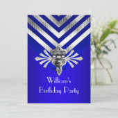 Royal Blue Birthday Party Silver Stripe Kaart (Staand voorkant)