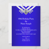 Royal Blue Birthday Party Silver Stripe Kaart (Achterkant)