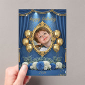 Royal Blue Birthday Photo Invitation for Boy Acryl Uitnodigingen (Insitu (Draagbaar))