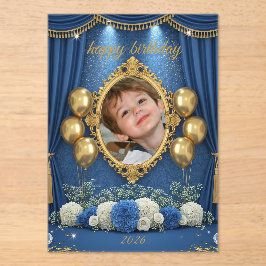 Royal Blue Birthday Photo Invitation for Boy Acryl Uitnodigingen