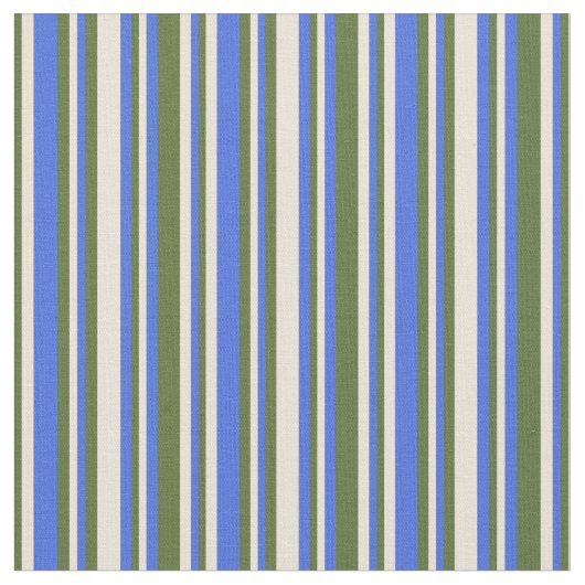 Royal Blue, Bisque en Dark Olive Green Pattern Stof (Close Up)