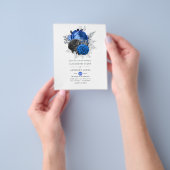 Royal Blue, Black and Silver Floral Wedding Invite Flyer (Hand)