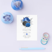 Royal Blue, Black and Silver Floral Wedding Invite Flyer (Enkel)